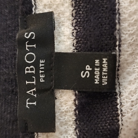 TALBOTS Petites Black & White Casual Striped Tie Boatneck Sweater- Size SmP - Picture 6 of 6